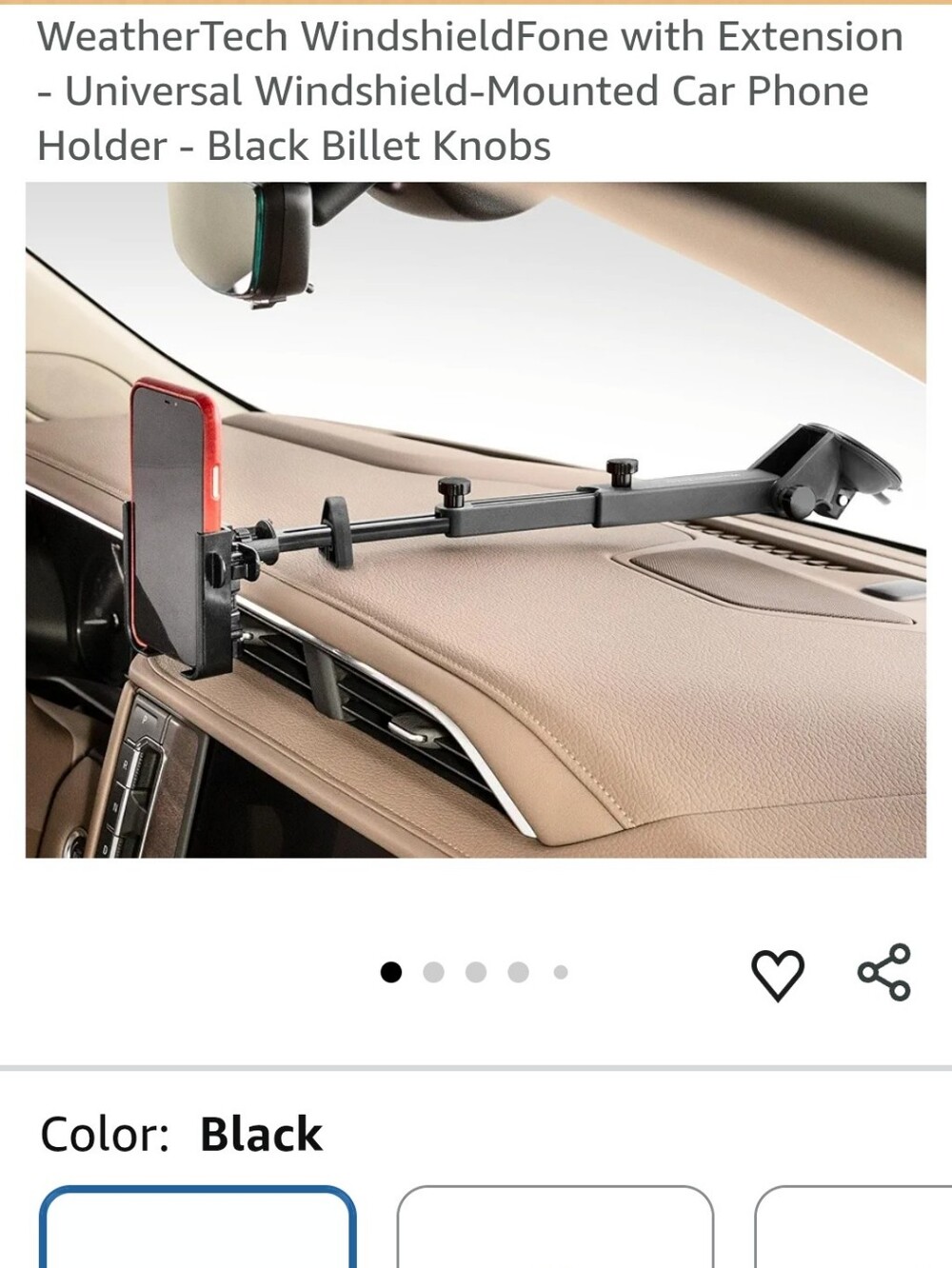 New Weathertech WindshieldFone With Extension Mount - Black For Car Phone Holder